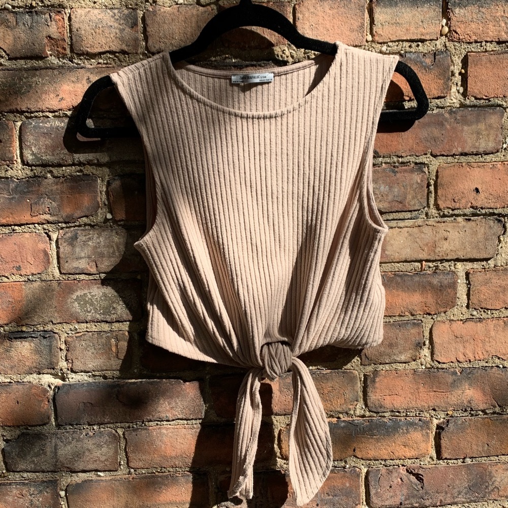 Sleeveless crop cropped tie ribbed knit Zara top